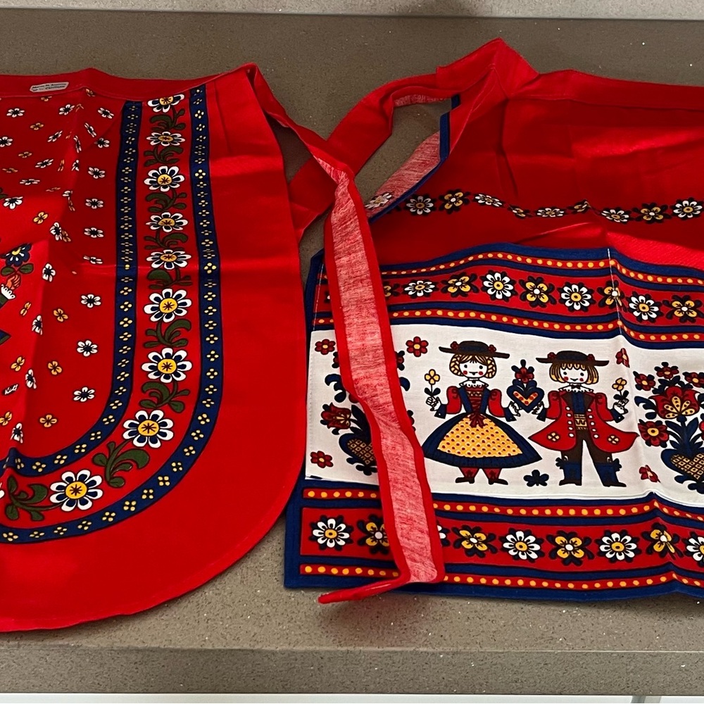 Vibrant Red Folk Art Apron Set